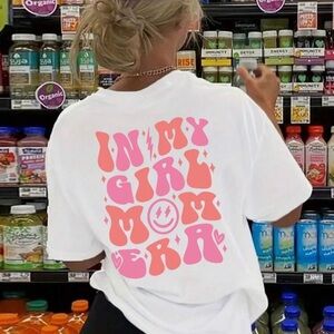 White Graphic T-Shirt with Pink and Red Print